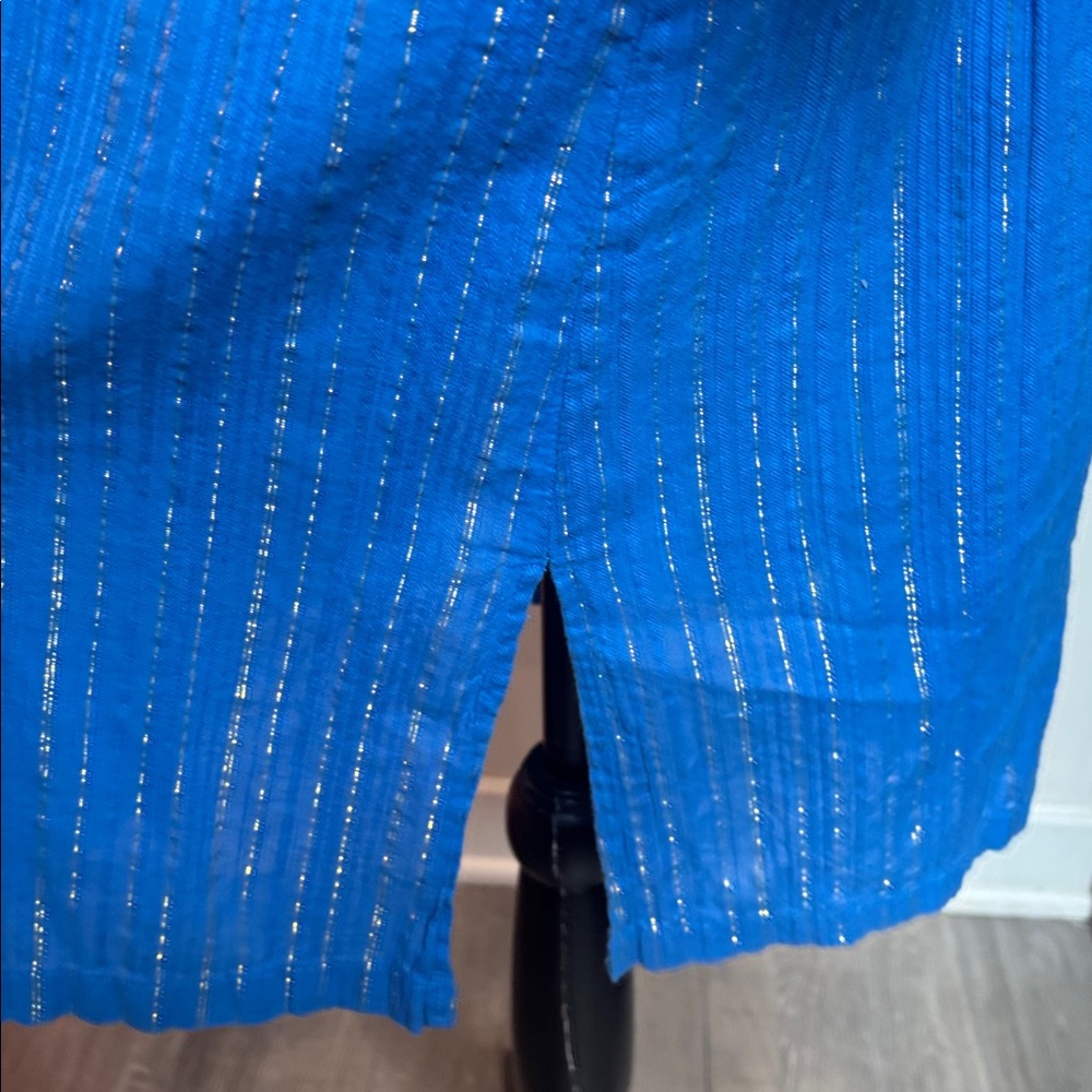 #459 (Lilly Pulitzer) “Esme” Lurex Crinkle Crepe Tunic Dress in Blue & Gold - XL - Picture 12 of 14